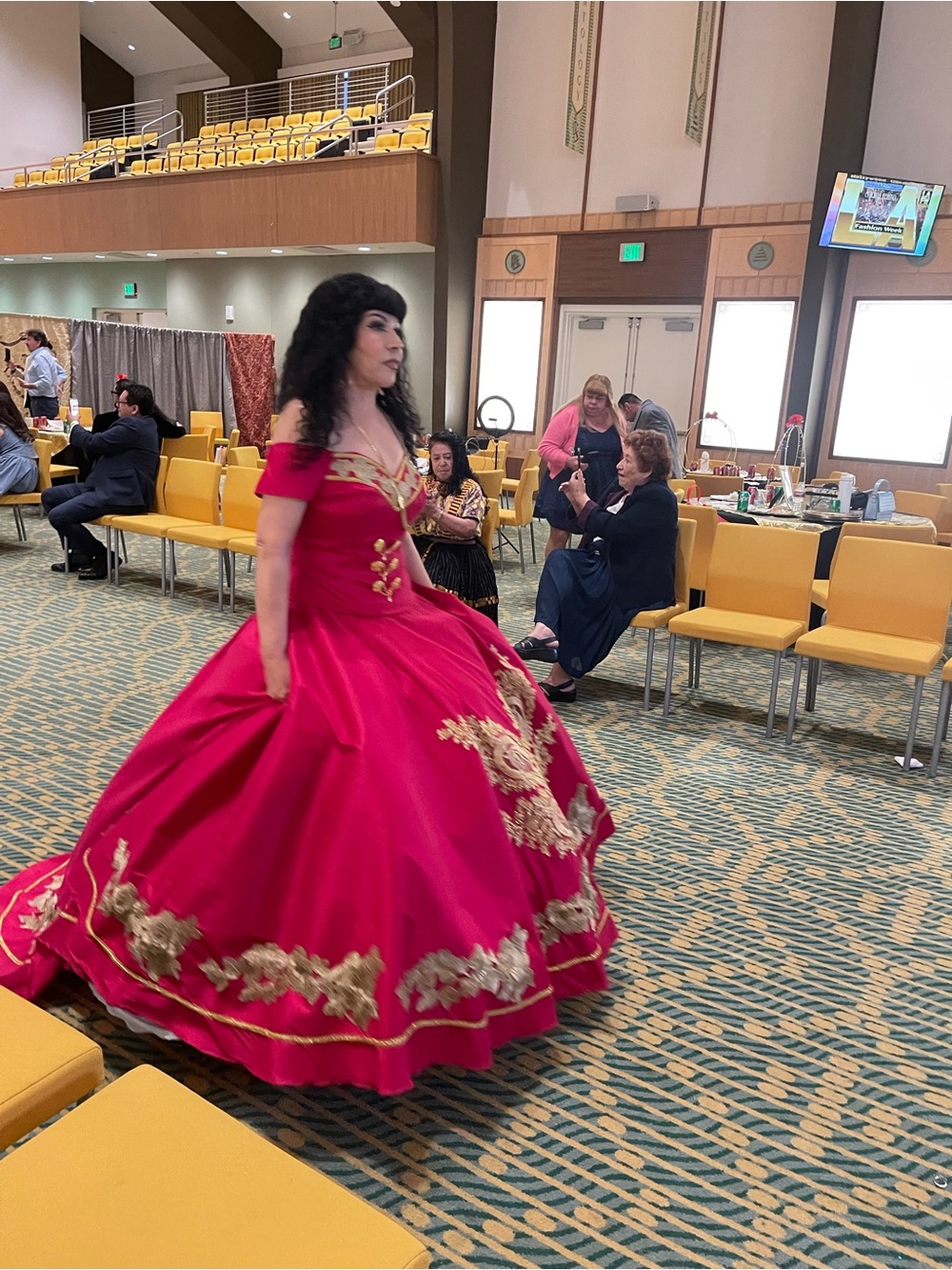 Fuchsia Ball Gown with Gold Embroidery